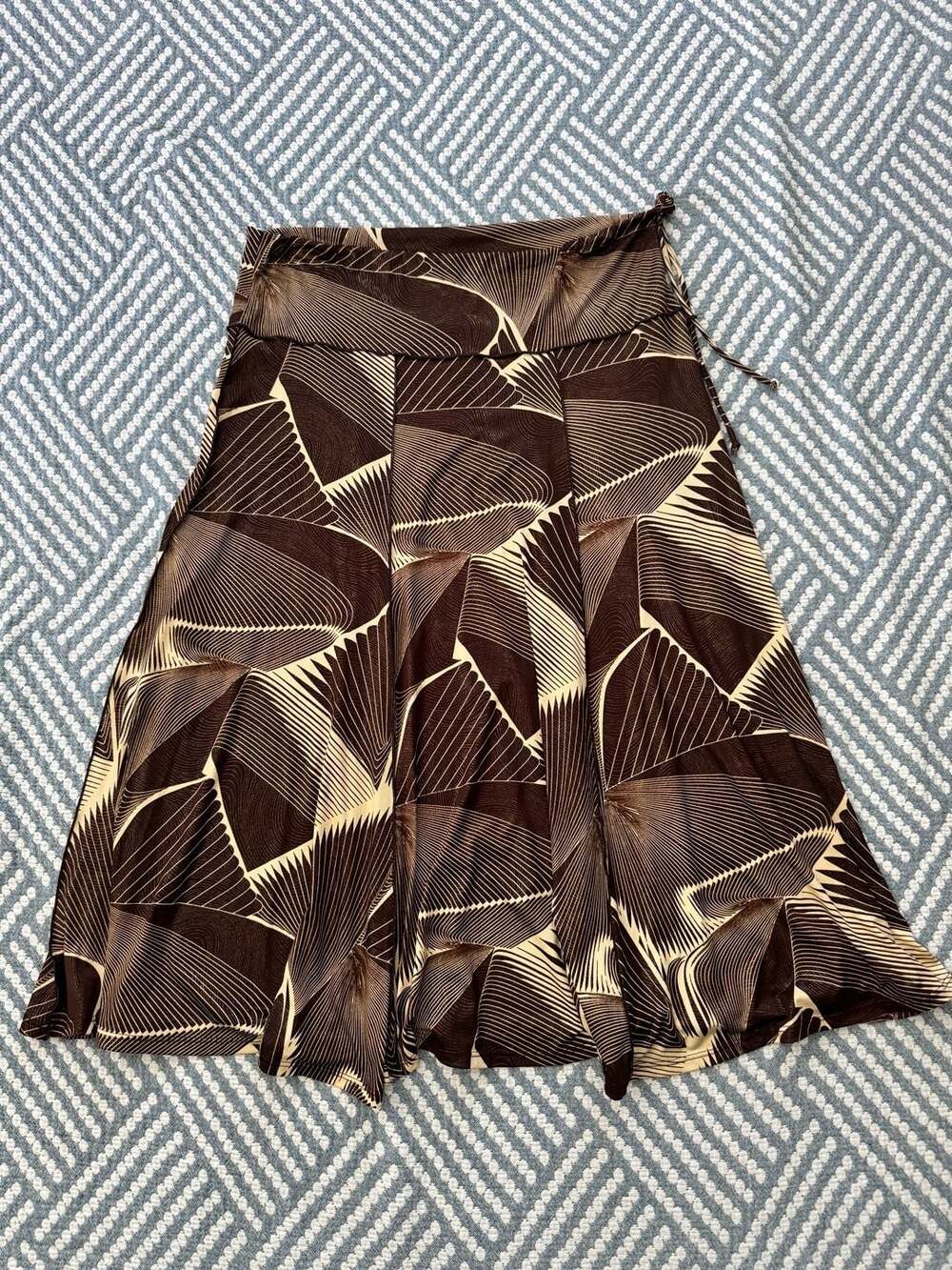 Caribe Vintage Abstract Print Midi Skirt Brown Beige A-Line Y2K